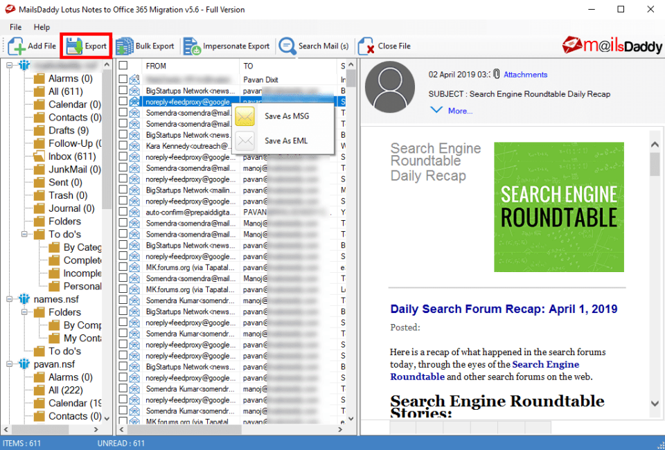 screenshot of Lotus Notes To Office 365 Migration